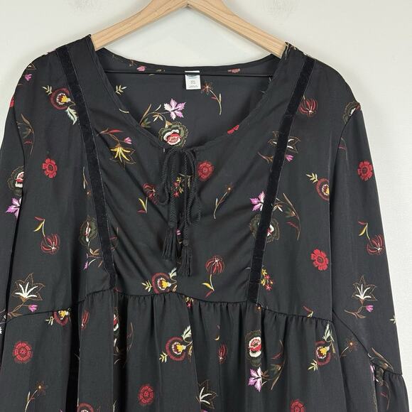 Old Navy Floral Peasant Blouse Top Womens XXL Plus Black Velvet Trim Whimsigoth - Picture 2 of 8